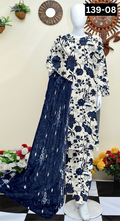 VOL 139 | DS 08 | DIGITAL PRINTED LAWN 3PC BAMBER CHIFFON DUPATTA