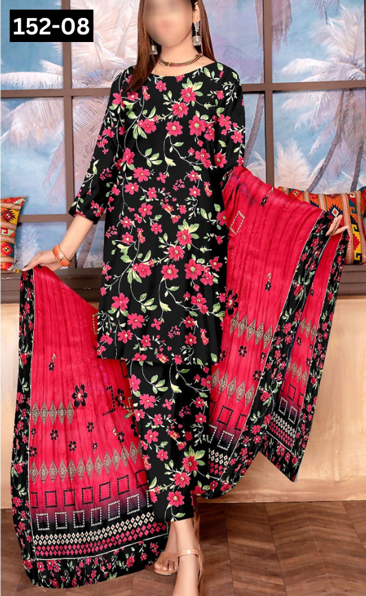 VOL 152 | DS 08 | DIGITAL PRINTED LINEN 3PC LINEN DUPATTA