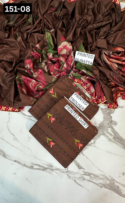 VOL 151 | DS 08 | DIGITAL PRINTED LINEN 3PC LINEN DUPATTA