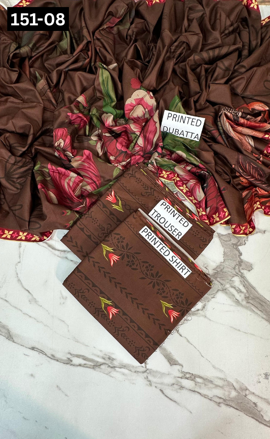 VOL 151 | DS 08 | DIGITAL PRINTED LINEN 3PC LINEN DUPATTA