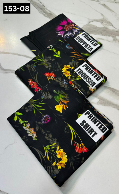 VOL 153 | DS 08 | DIGITAL PRINTED LINEN 3PC LINEN DUPATTA