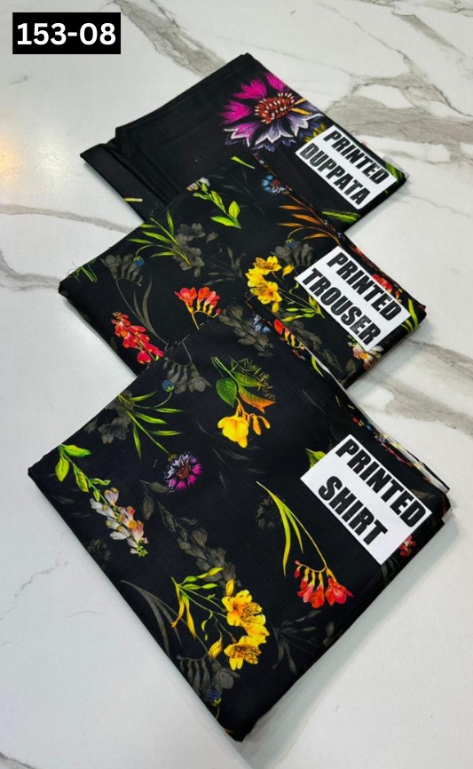 VOL 153 | DS 08 | DIGITAL PRINTED LINEN 3PC LINEN DUPATTA