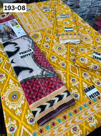 VOL 193 | DS 08 | DIGITAL PRINTED KARANDI 3PC | EMBROIDERED PATCHES | FANCY KARANDI DUPATTA