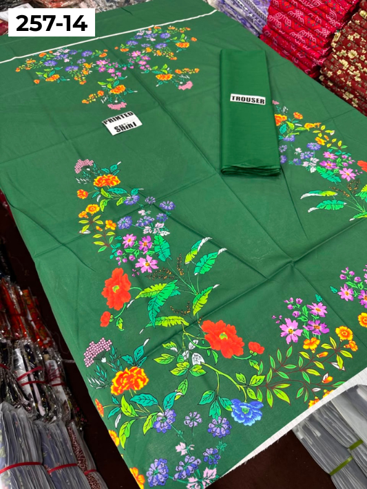 VOL 257 | DS 14 | PRINTED HIT CODES LAWN 2PC | DIGITAL PRINTED LAWN SHIRT, PLAIN COTTON TROUSER