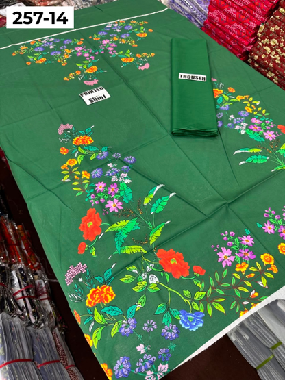 VOL 257 | DS 14 | PRINTED HIT CODES LAWN 2PC | DIGITAL PRINTED LAWN SHIRT, PLAIN COTTON TROUSER