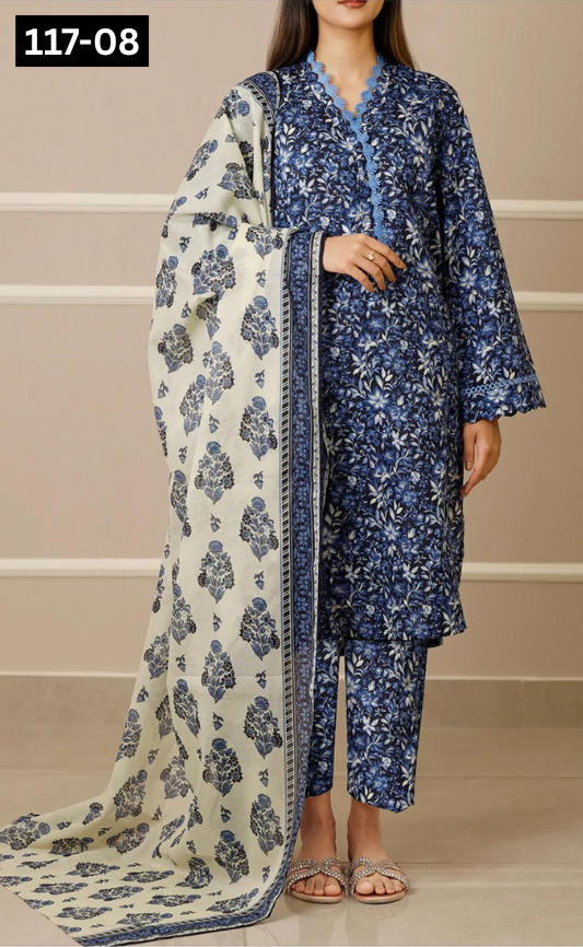 VOL 117 | DS 08 | DIGITAL PRINTED LAWN 3PC VOIL LAWN DUPATTA