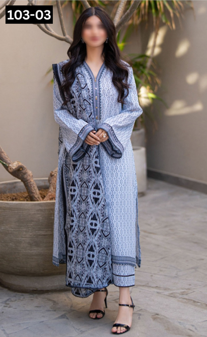 VOL 103 | DS 03 | DIGITAL PRINTED LAWN 3PC VOIL LAWN DUPATTA