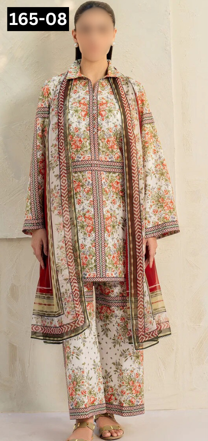 VOL 165 | DS 08 | DIGITAL PRINTED LINEN 3PC LINEN DUPATTA
