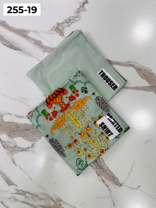 VOL 255 | DS 19 | PRINTED HIT CODES LAWN 2PC | DIGITAL PRINTED LAWN SHIRT PLAIN COTTON TROUSER