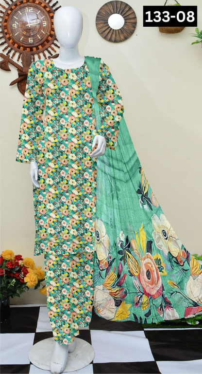 VOL 133 | DS 08 | DIGITAL PRINTED BANADORA LAWN 3PC BAMBER CHIFFON DUPATTA