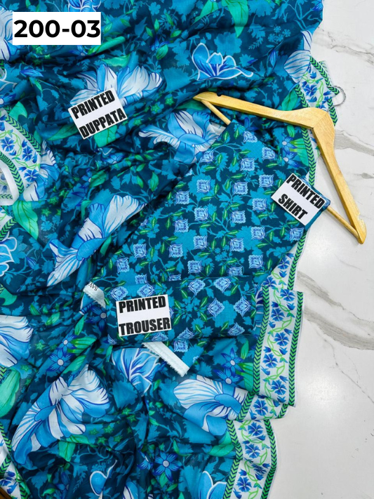 VOL 200 | DS 03 | DIGITAL PRINTED BANADORA LAWN 3PC VOIL LAWN DUPATTA