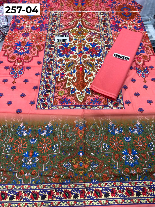 VOL 257 | DS 04 | PRINTED HIT CODES LAWN 2PC | DIGITAL PRINTED LAWN SHIRT, PLAIN COTTON TROUSER