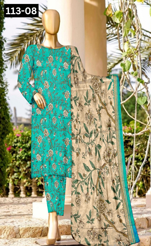 VOL 113 | DS 08 | DIGITAL PRINTED BANADORA LAWN 3PC VOIL LAWN DUPATTA