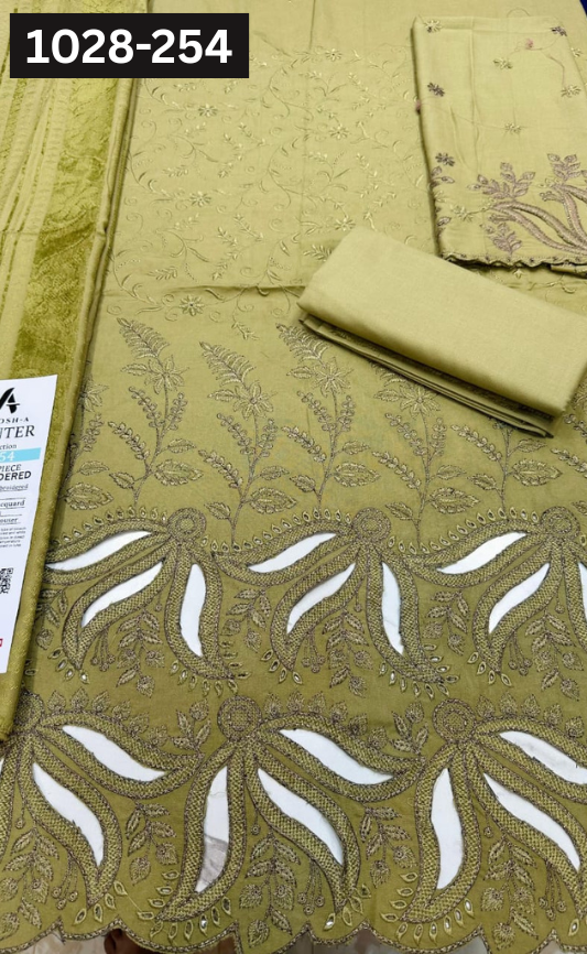 VOL 1028 | DS 254 | DHANAK DYED  EMBROIDERED 3PC DHANAK JACQUARD VELVET SHAWL