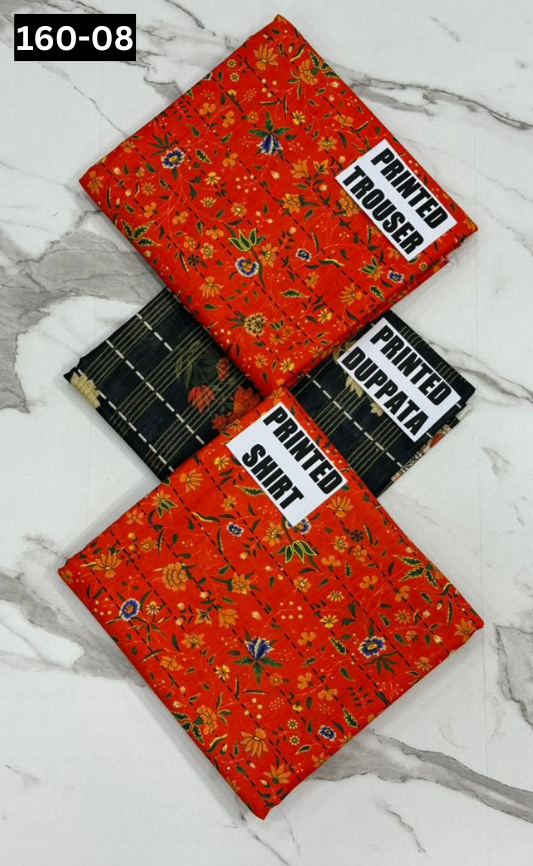 VOL 160 | DS 08 DIGITAL PRINTED KHADDAR 3PC ZARI KHADDAR DUPATTA