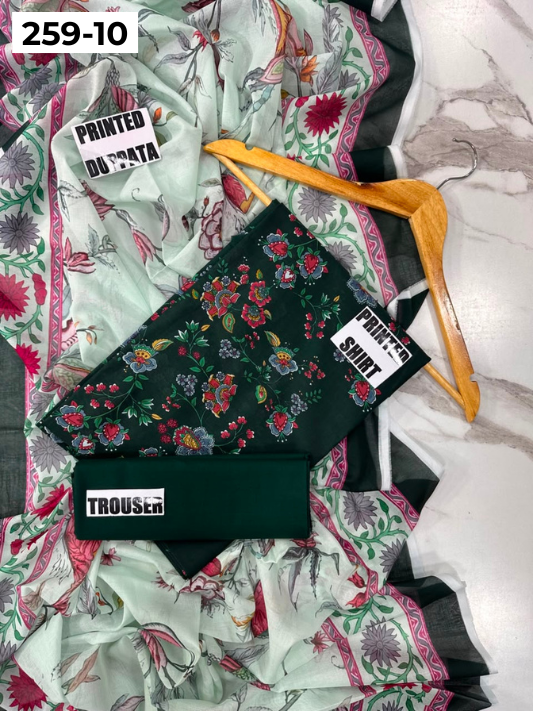 VOL 259 | DS 10 | SHANAYA | DIGITAL PRINTED 3PC LAWN SHIRT, DYED TROUSER, PRINTED VOIL DUPATTA