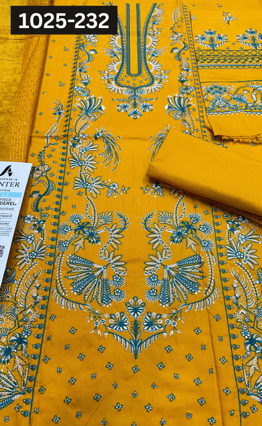 VOL 1025 | DS 232 | DHANAK DYED  EMBROIDERED 3PC DHANAK JACQUARD VELVET SHAWL