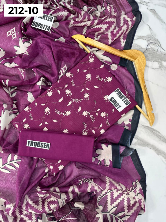 VOL 212 | DS 10 | DIGITAL PRINTED BANADORA LAWN SHIRT PLAIN TROUSER VOIL LAWN DUPATTA