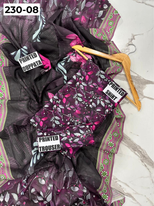 VOL 230 | DS 08 | DIGITAL PRINTED DOBBY LAWN 3PC TANA DORA LAWN DUPATTA