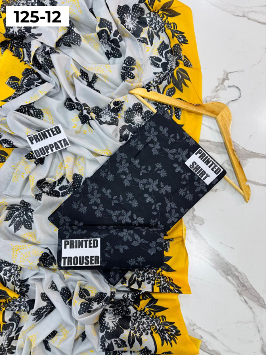 VOL 125 | DS 12 | DIGITAL PRINTED BANADORA LAWN 3PC VOIL LAWN DUPATTA