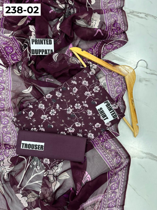 VOL 238  | DS 02 | BEECHTREE LAWN 3PC | DIGITAL PRINTED BANADORA LAWN SHIRT, PLAIN TROUSER, BAMBER CHIFFON DUPATTA