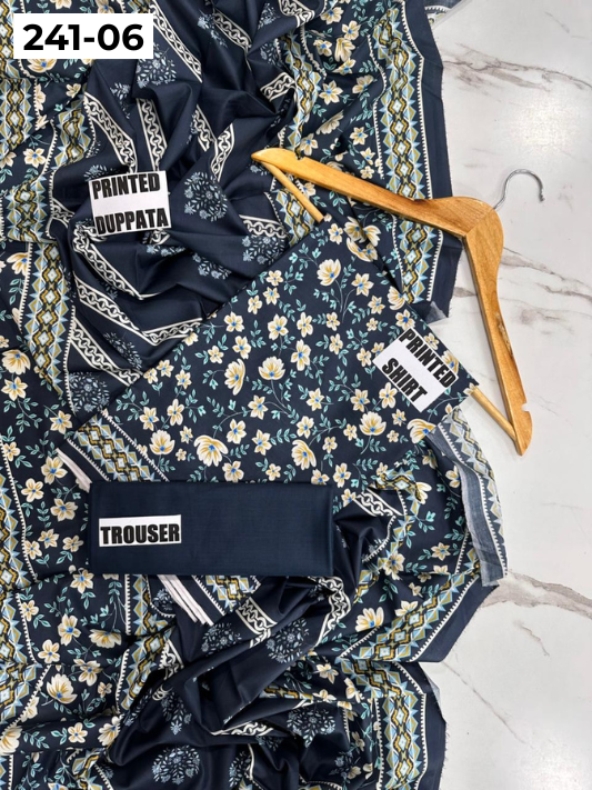 VOL 241 | DS 06 | Mirha LAWN |  DIGITAL PRINTED LAWN 3PC PRINTED LAWN SHIRT PLAIN TROUSER PRINTED LAWN DUPATTA