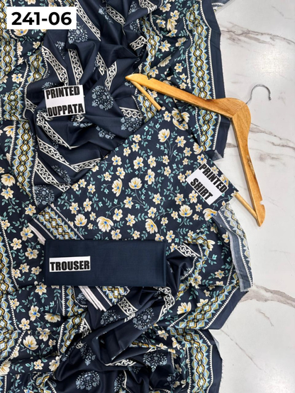 VOL 241 | DS 06 | Mirha LAWN |  DIGITAL PRINTED LAWN 3PC PRINTED LAWN SHIRT PLAIN TROUSER PRINTED LAWN DUPATTA