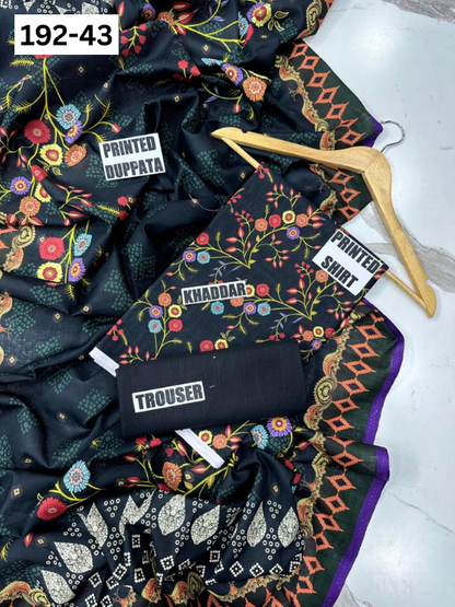 VOL 192 | DS 43 | DIGITAL PRINTED KHADDAR 3PC DYED TROUSER