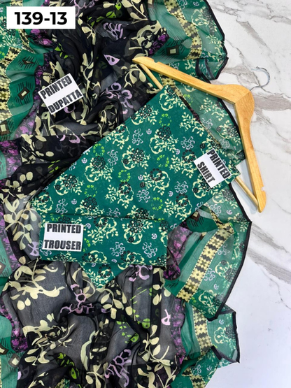 VOL 139 | DS 13 | DIGITAL PRINTED LAWN 3PC BAMBER CHIFFON DUPATTA
