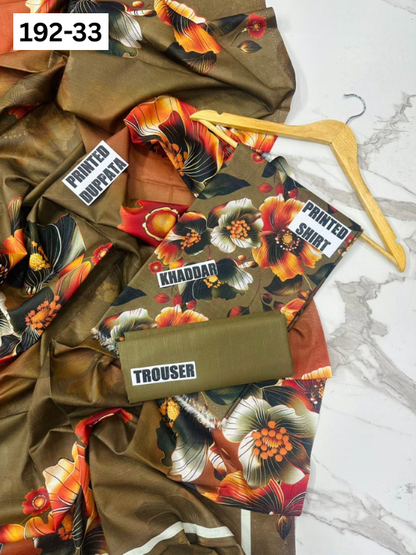 VOL 192 | DS 33 | DIGITAL PRINTED KHADDAR 3PC DYED TROUSER
