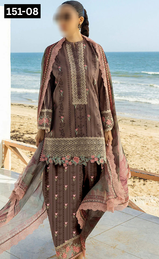VOL 151 | DS 08 | DIGITAL PRINTED LINEN 3PC LINEN DUPATTA