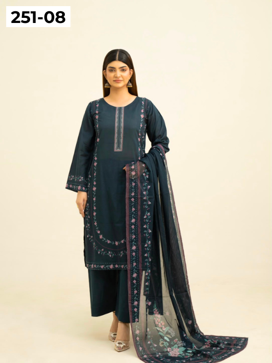 VOL 251 | DS 08 | Khaas | DIGITAL PRINTED 3PC LAWN SHIRT, DYED TROUSER, PRINTED VOIL DUPATTA