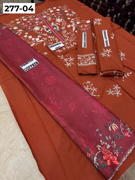 VOL 277 | DS 04 | DHANAK EMBROIDERED WOOL SHAWL 3PC