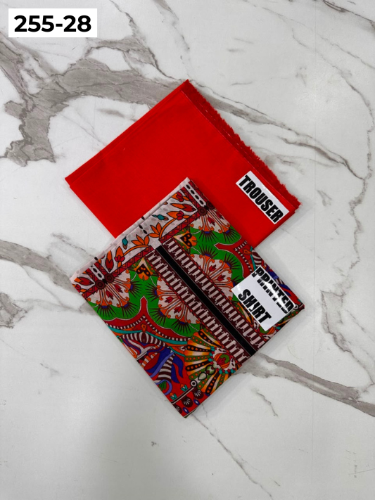 VOL 255 | DS 28 | PRINTED HIT CODES LAWN 2PC | DIGITAL PRINTED LAWN SHIRT PLAIN COTTON TROUSER