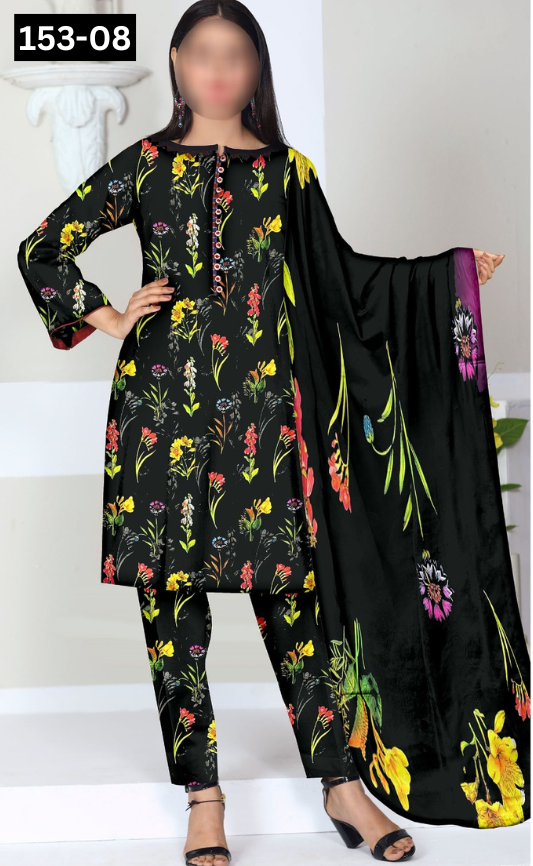 VOL 153 | DS 08 | DIGITAL PRINTED LINEN 3PC LINEN DUPATTA