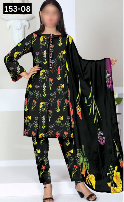 VOL 153 | DS 08 | DIGITAL PRINTED LINEN 3PC LINEN DUPATTA