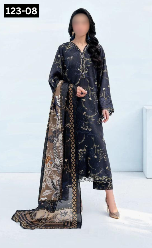 VOL 123 | DS 08 | DIGITAL PRINTED BANADORA LAWN 3PC VOIL LAWN DUPATTA