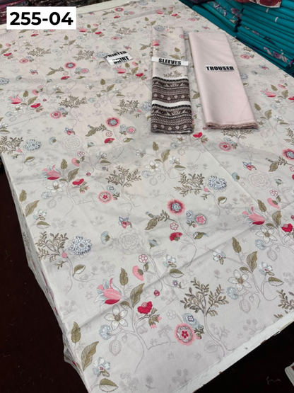 VOL 255 | DS 04 | PRINTED HIT CODES LAWN 2PC | DIGITAL PRINTED LAWN SHIRT PLAIN COTTON TROUSER