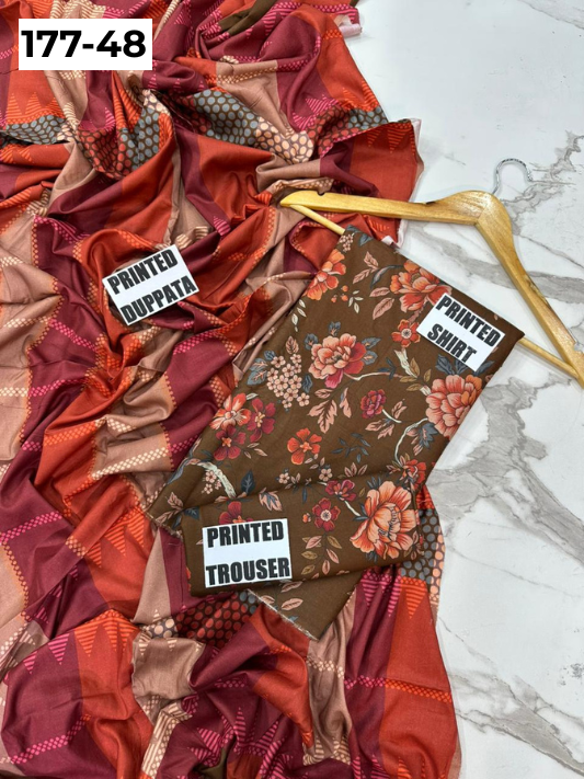 VOL 177 | DS 48 | DIGITAL PRINTED LINEN 3PC LINEN DUPATTA