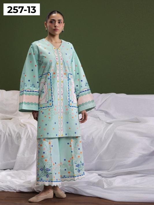 VOL 257 | DS 13 | PRINTED HIT CODES LAWN 2PC | DIGITAL PRINTED LAWN SHIRT, PLAIN COTTON TROUSER