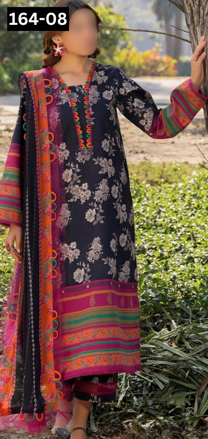 VOL 164 | DS 08 | DIGITAL PRINTED LINEN 3PC LINEN DUPATTA