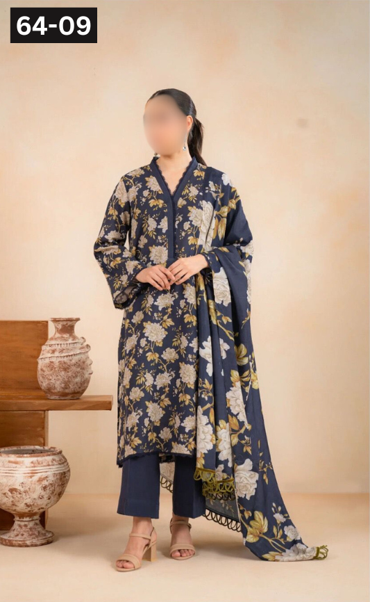 VOL 64 | DS 09 | DIGITAL PRINTED KHADDAR 3PC KHADDAR DUPATTA