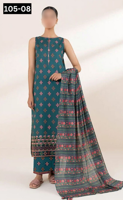 VOL 105 | DS 08 | DIGITAL PRINTED LAWN 3PC VOIL LAWN DUPATTA