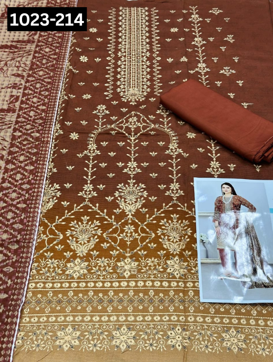 VOL 1023 | DS D214 | VISCOS PRINTED EMBROIDERED 3 PIECE