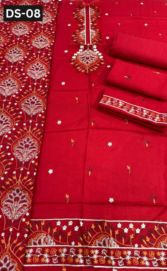 BAREEZE KARANDI | DS 08 | KARANDI EMBROIDERED 3PC WITH EMBROIDERED SHAWL