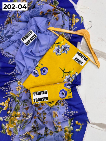 VOL 202 | DS 04 | DIGITAL PRINTED BANADORA LAWN 3PC VOIL LAWN DUPATTA