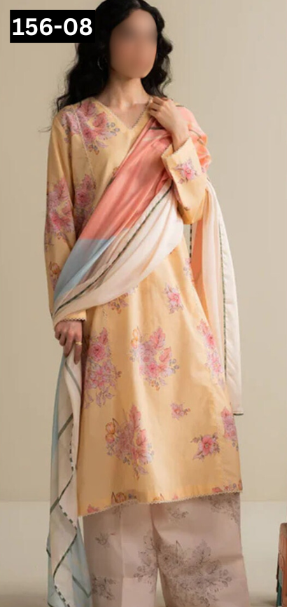 VOL 156 | DS 08 | DIGITAL PRINTED LINEN 3PC LINEN DUPATTA
