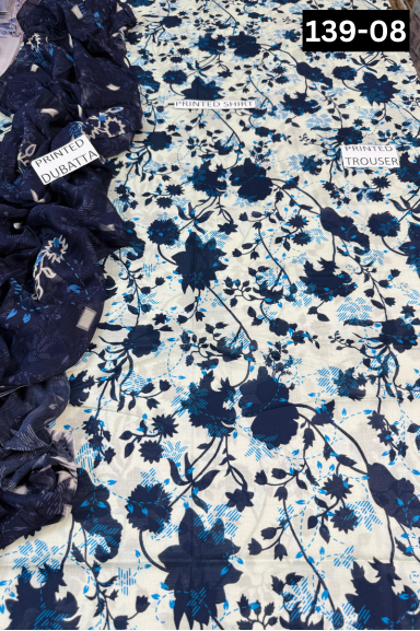 VOL 139 | DS 08 | DIGITAL PRINTED LAWN 3PC BAMBER CHIFFON DUPATTA