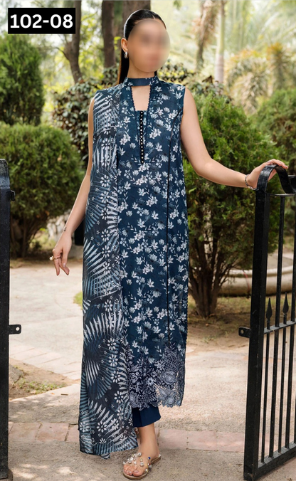 VOL 102 | DS 08 | DIGITAL PRINTED BANA DORA LAWN 3PC VOIL LAWN DUPATTA