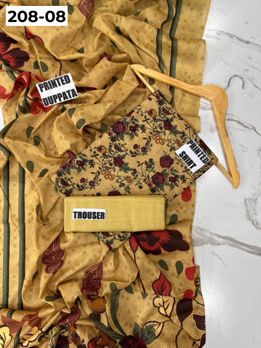 VOL 208 | DS 08 | DIGITAL PRINTED BANADORA LAWN SHIRT PLAIN TROUSER BANA DORA LAWN DUPATTA